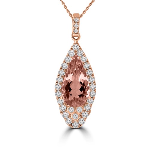 2.91 Ct Pear Shaped Morganite and Diamonds Pendant Necklace in 14k White Gold 2.91 Ct Pear Shaped Morganite and Diamonds Pendant Necklace in 14k White Gold